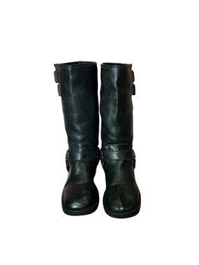 Vintage Leather Square Toe Moto Harness and Buckle Boot